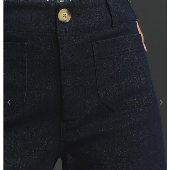 Maeve Jeans Womens 25 The Colette Sparkle Denim Cropped Wide Leg Black Pockets - Picture 2 of 16